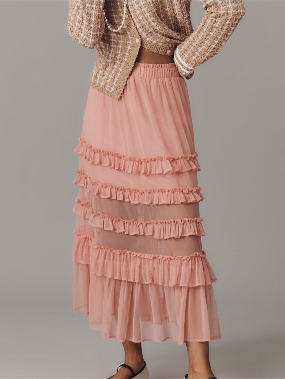 NWT Maeve Ruffled Tulle Tiered Midi Skirt